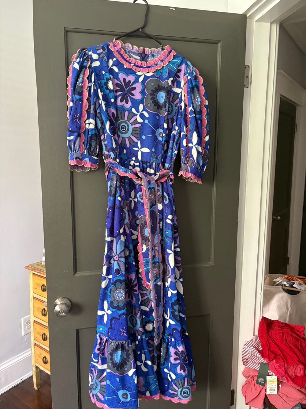 CeliaB Blue and Pink Floral Scalloped Trim Dress